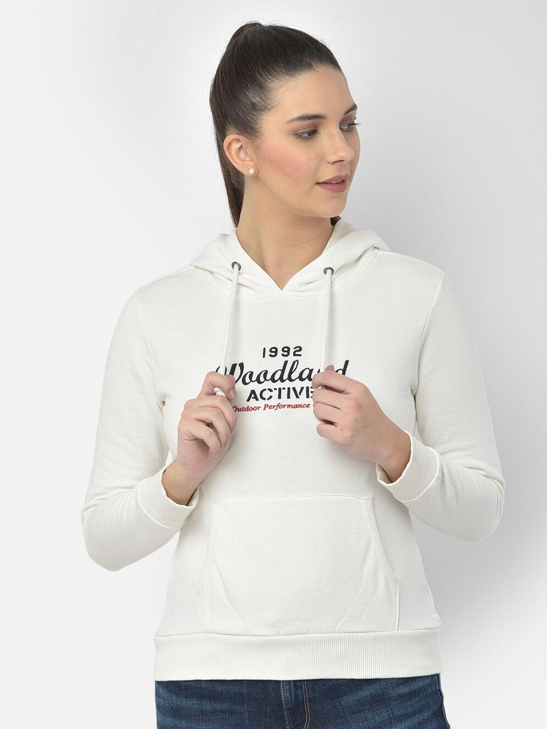 woodland women white printed hooded sweatshirt