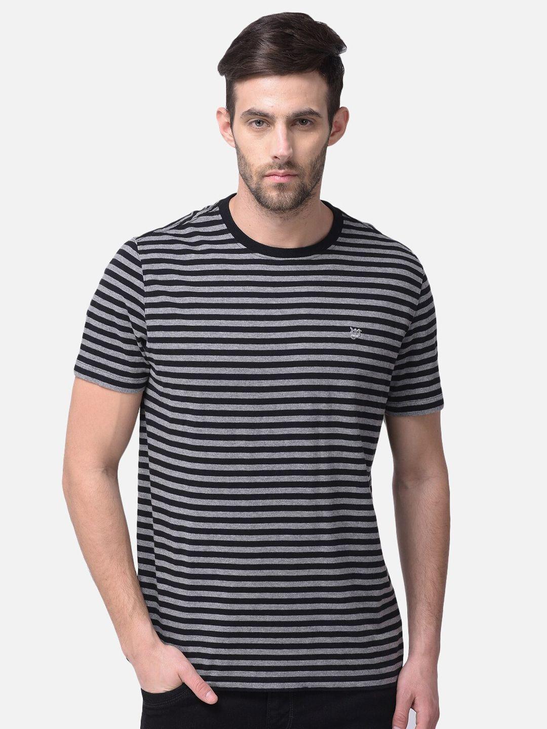 woods men grey & black striped pure cotton t-shirt