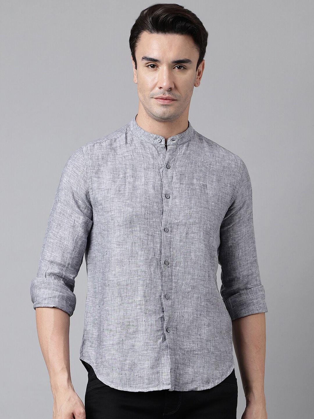 woods band collar linen casual shirt