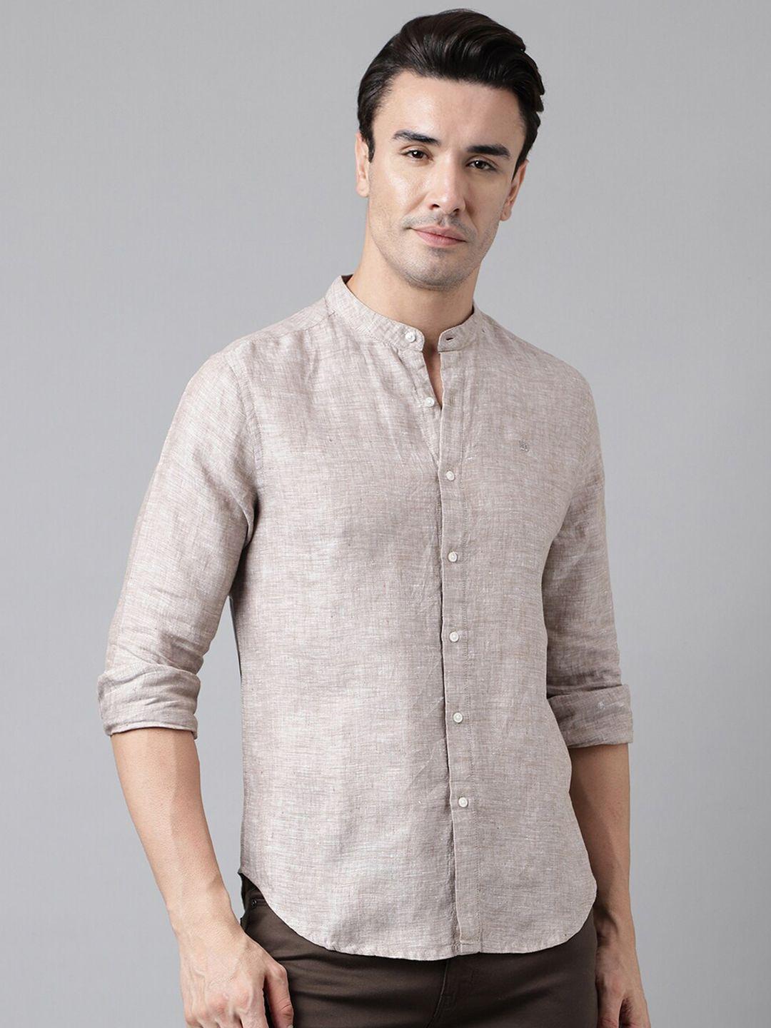 woods band collar linen casual shirt