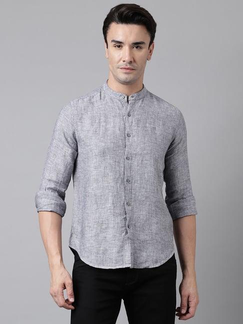 woods dark grey regular fit linen shirt