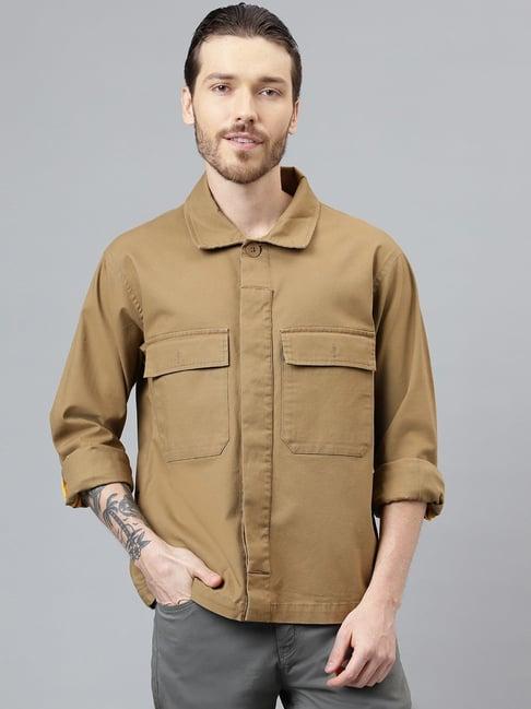 woods khaki cotton regular fit shirt