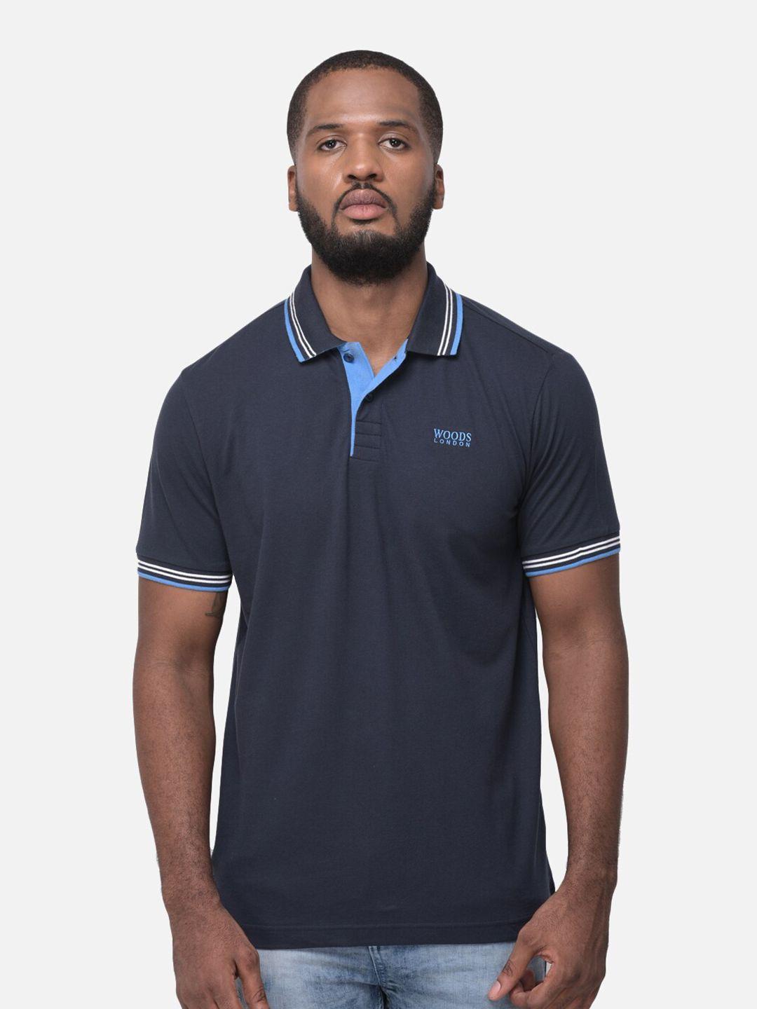 woods men navy blue polo collar t-shirt