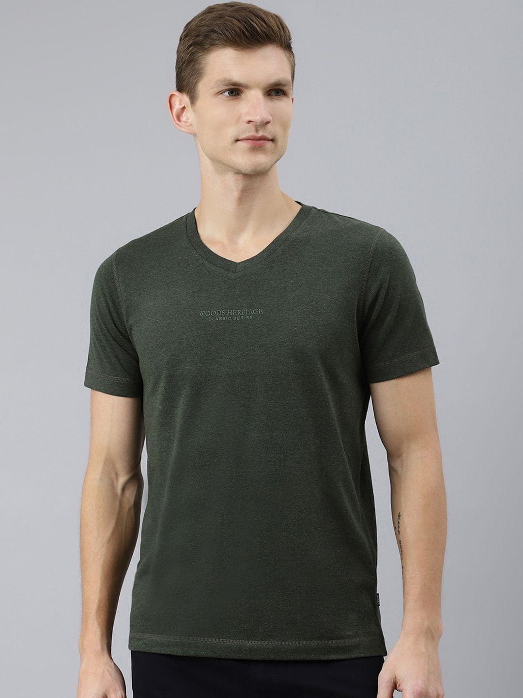 woods men olive green v-neck raw edge t-shirt