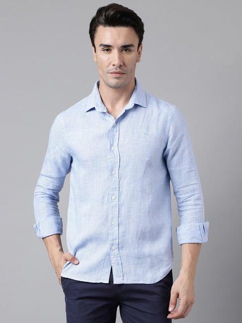 woods sky blue regular fit linen shirt