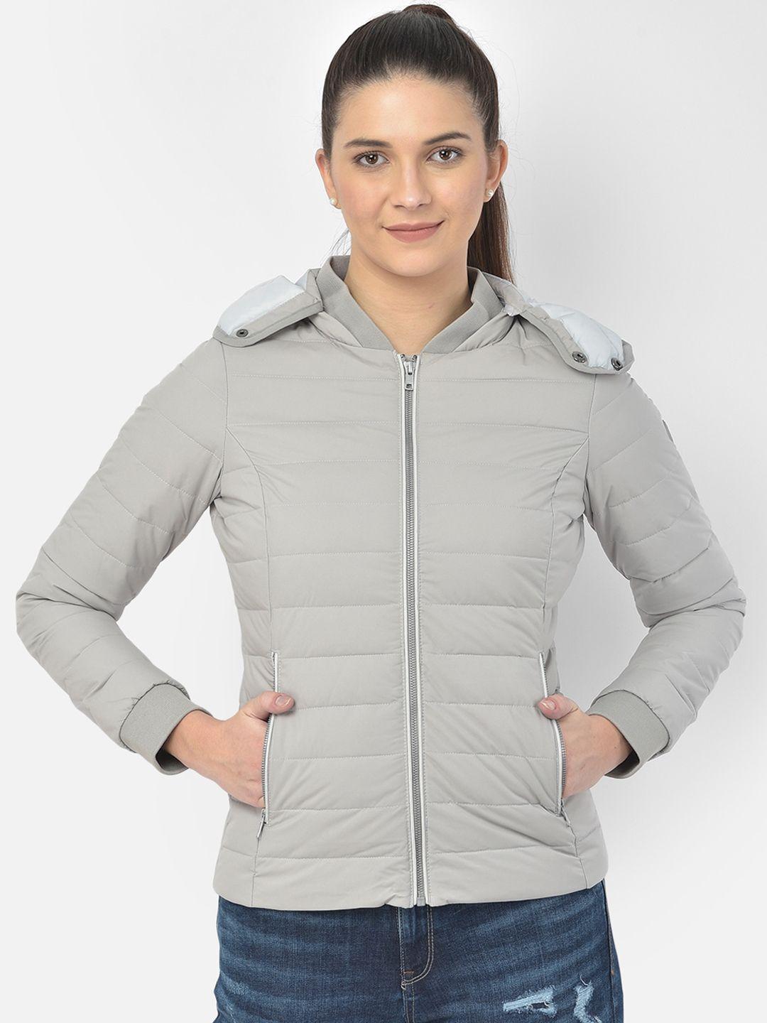 woods women grey water resistant puffer jacket with patchwork