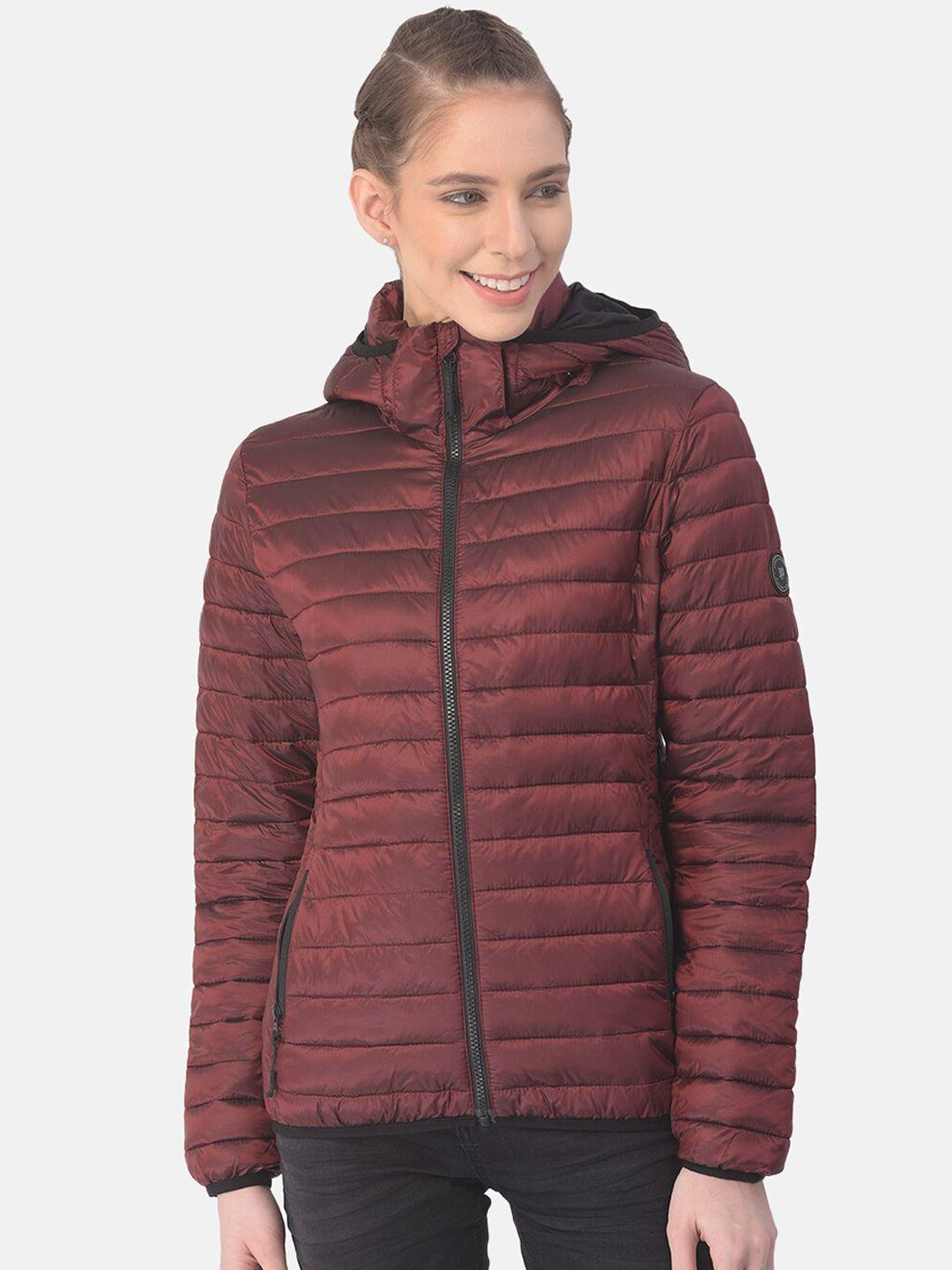 woods women maroon water resistant hooded puffer jacket