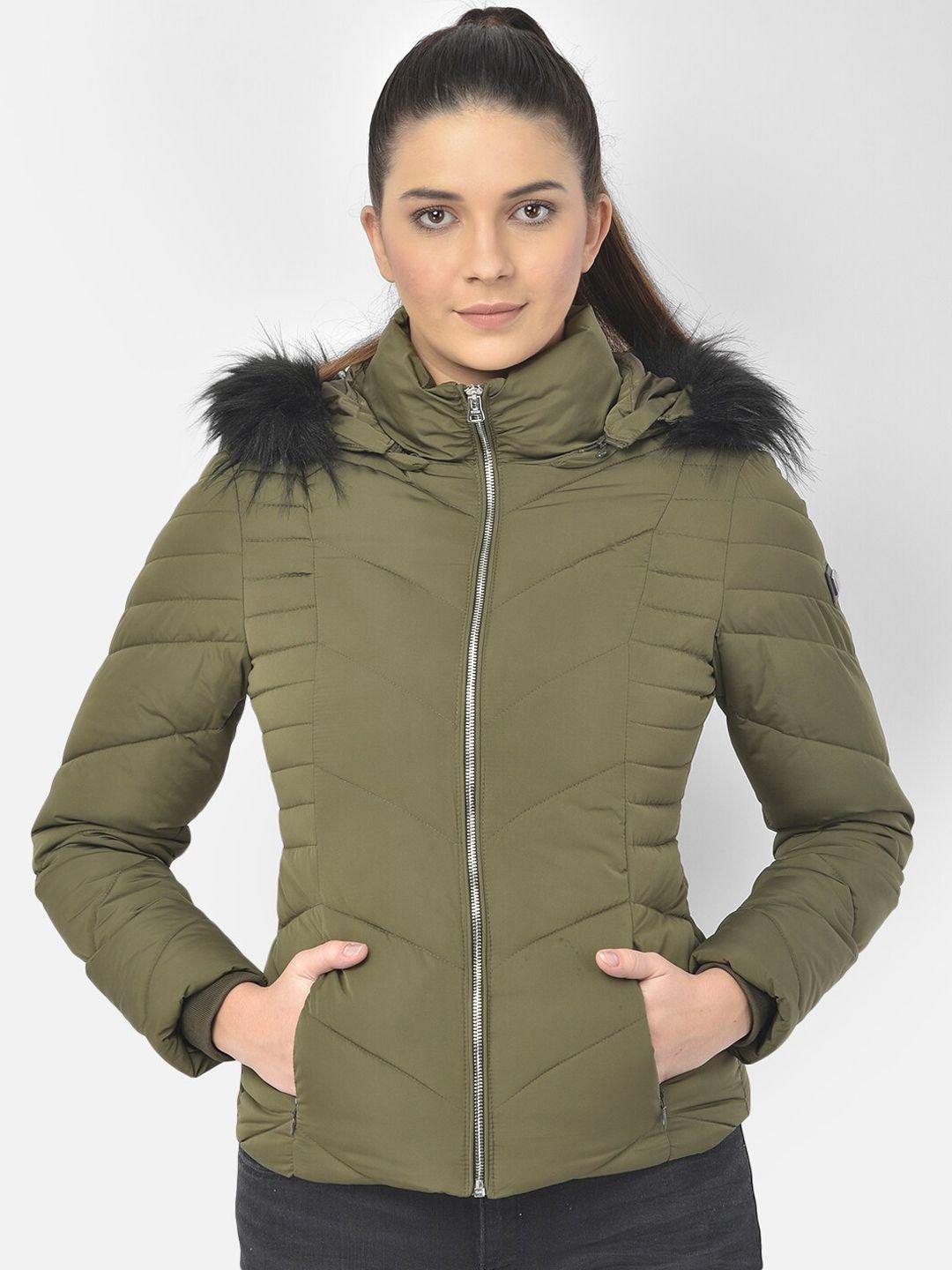 woods women olive green camouflage water resistant bomber jacket