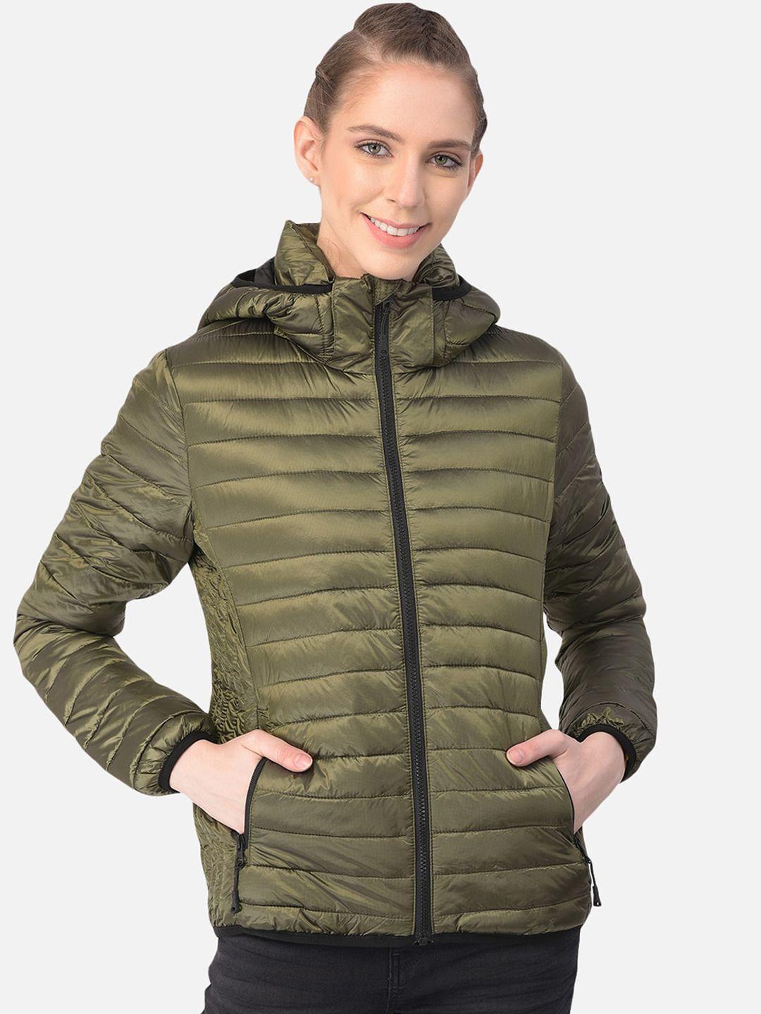 woods women olive green water resistant longline bomber jacket