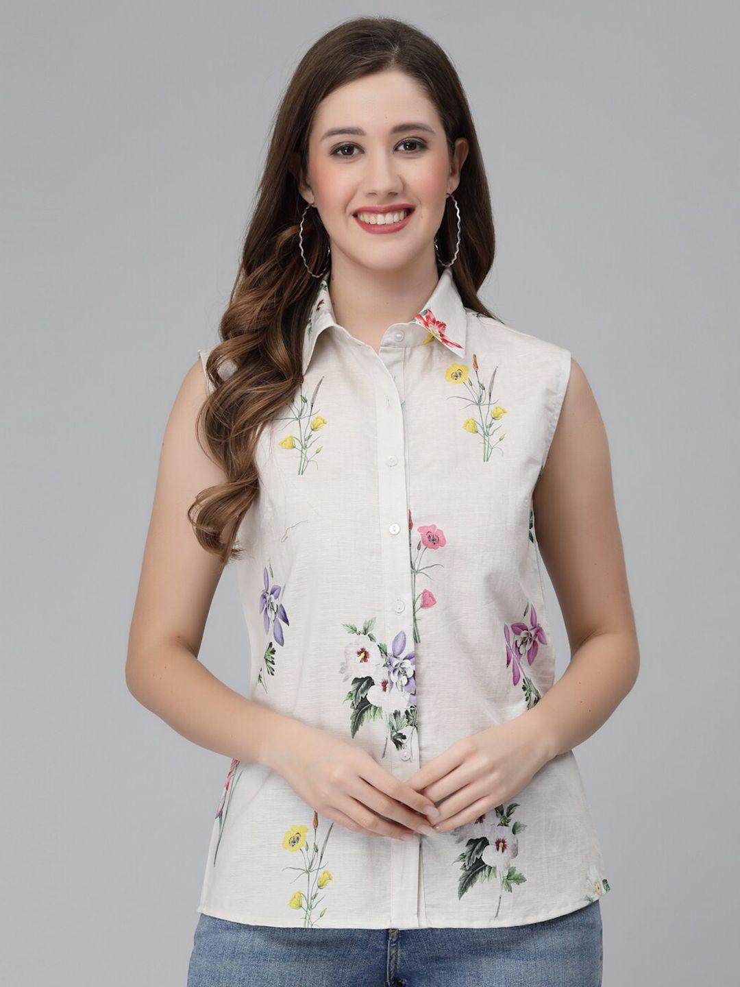 wool trees floral printed spread collar sleeveless casual shirt