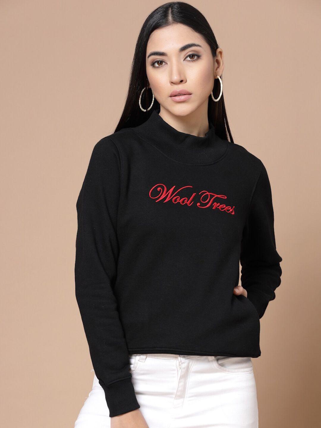 wool trees women black printed cotton sweatshirt