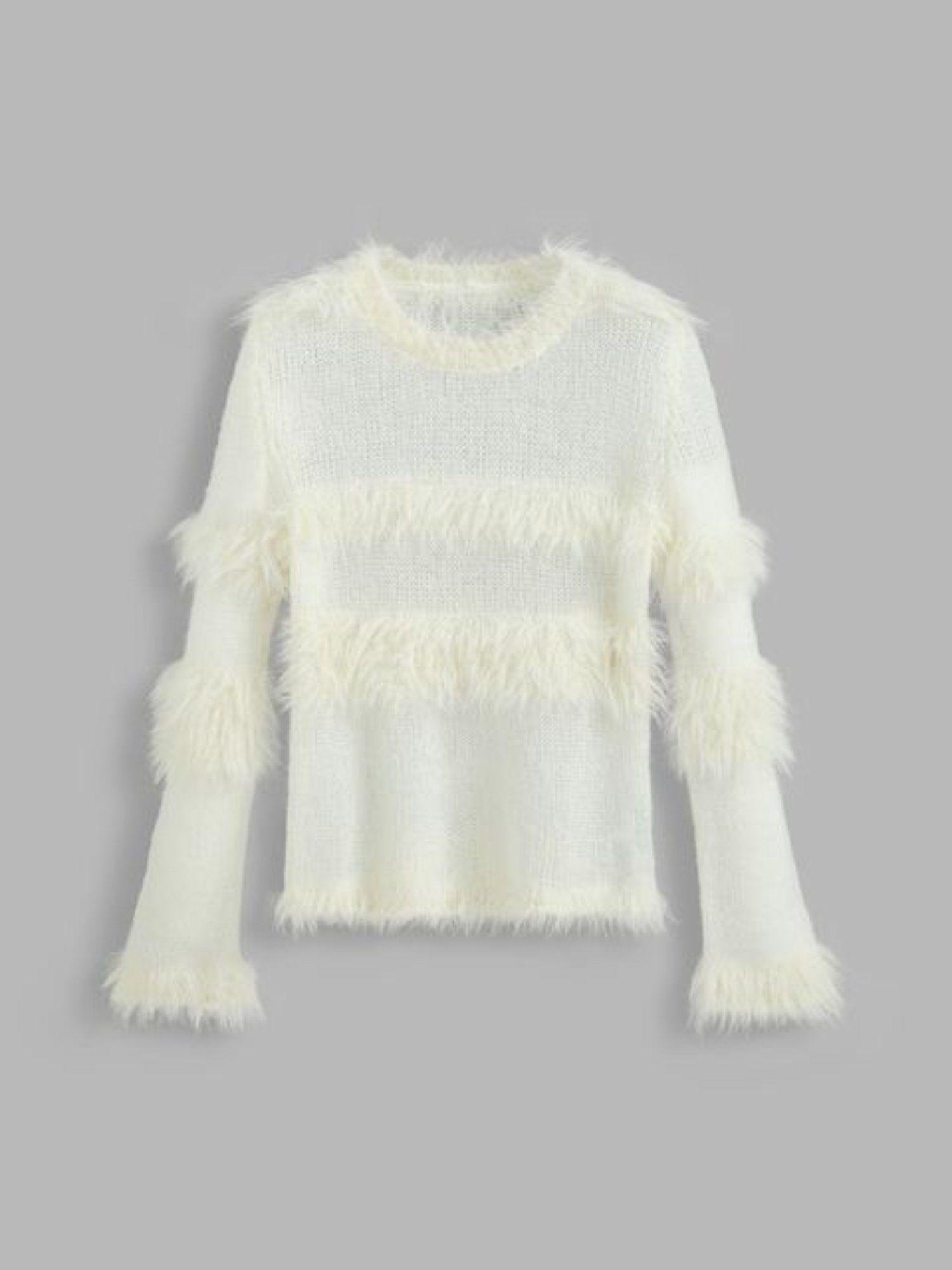 wool blend round neckline knitted long sleeve top