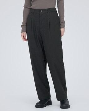 wool blend tuck wide pants