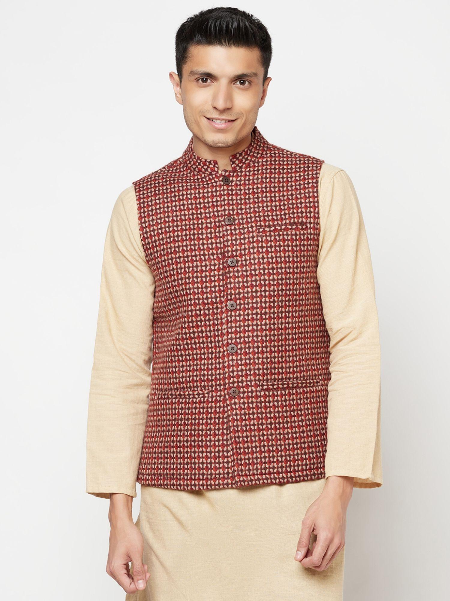 wool multi printed men nehru jacket