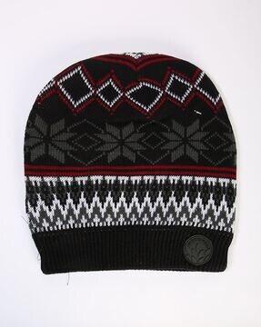wool patterned-knit beanie