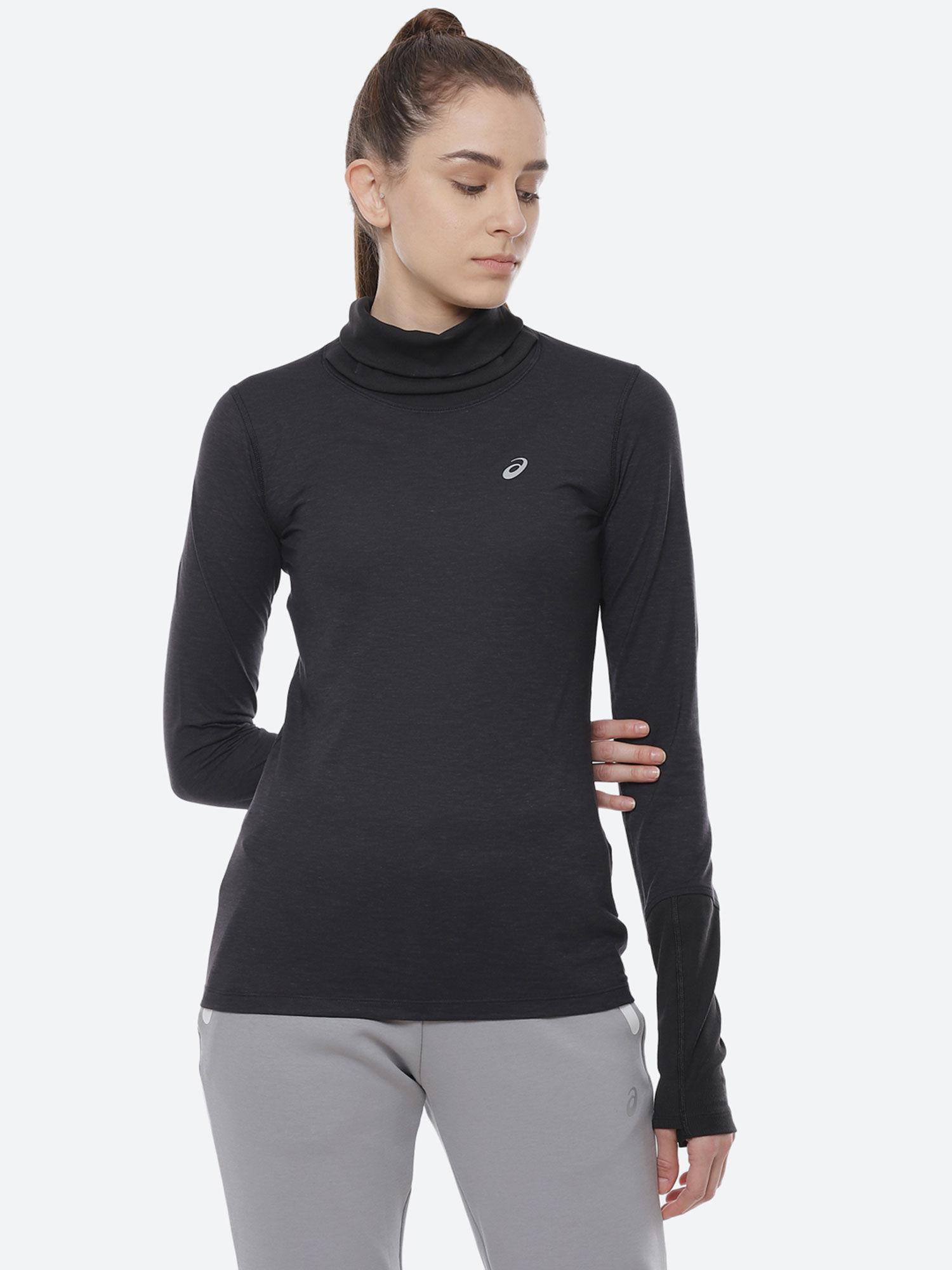 wool rib ls black women running t-shirts