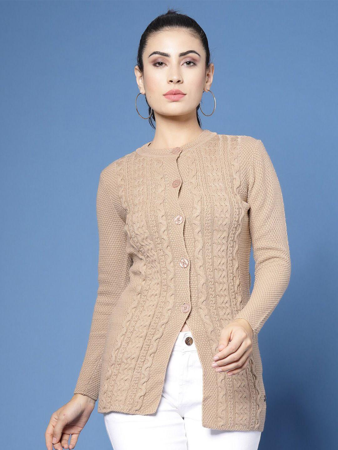 wool trees cable knit self design longline acrylic cardigan sweater