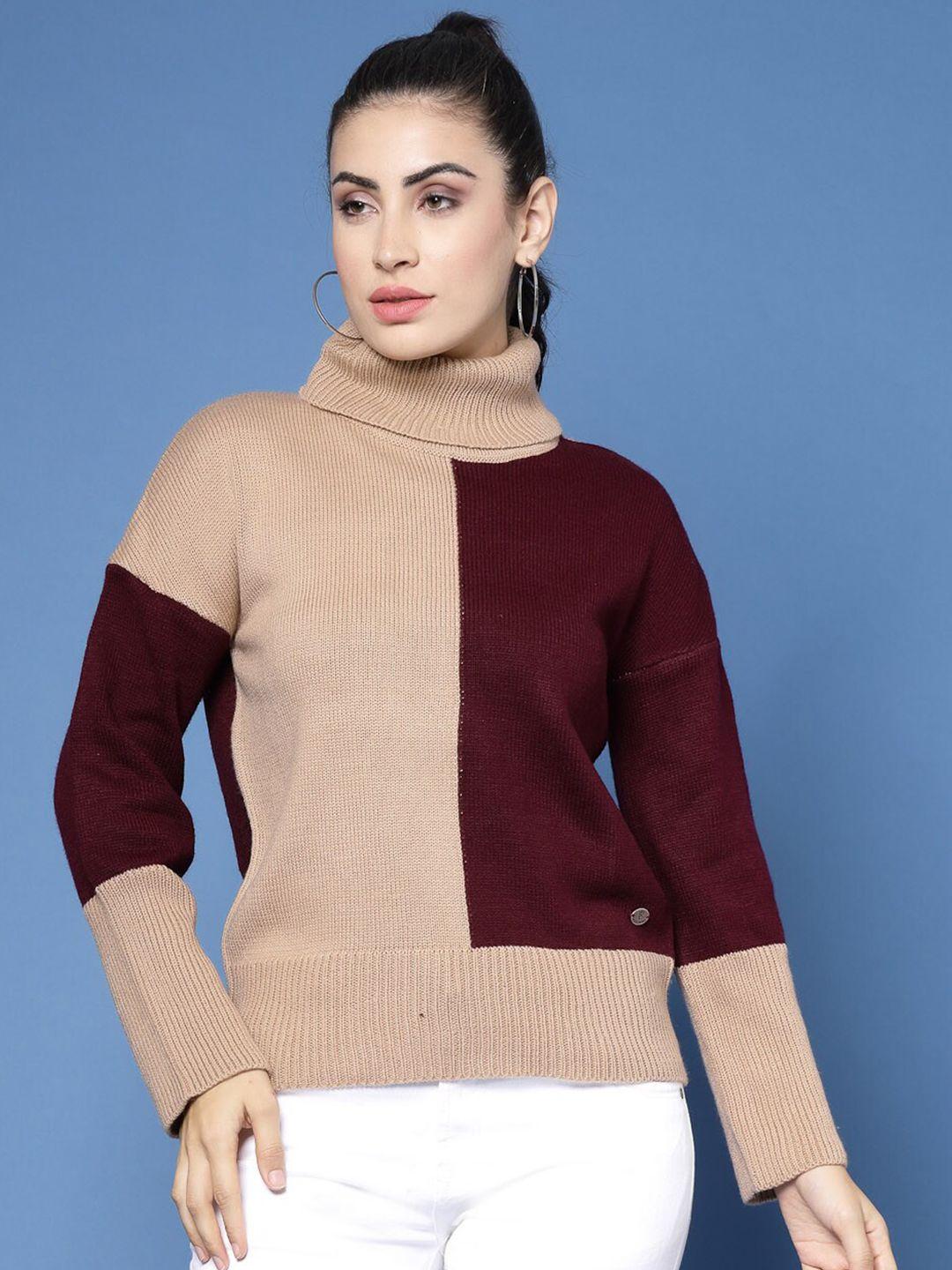 wool trees colourblocked turtle neck pullover sweater