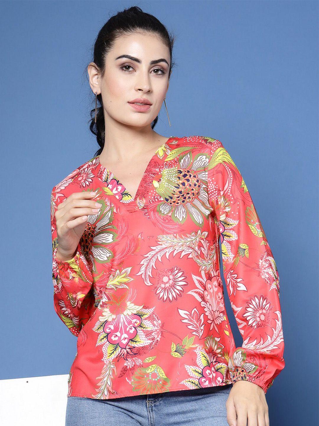 wool trees floral printed v-neck regular top