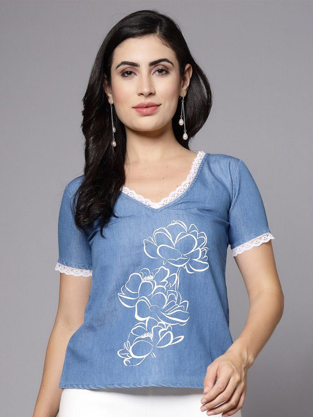 wool trees floral printed v-neck top