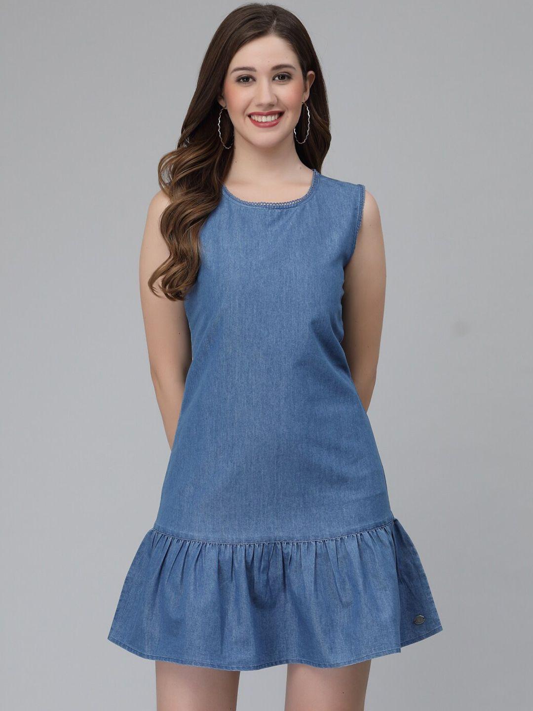 wool trees round neck drop-waist mini dress