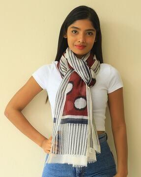 woolen scarf with polka dots & stripes