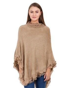 woollen poncho with layered hem