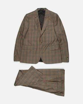 woollen tailored fit checkered suit