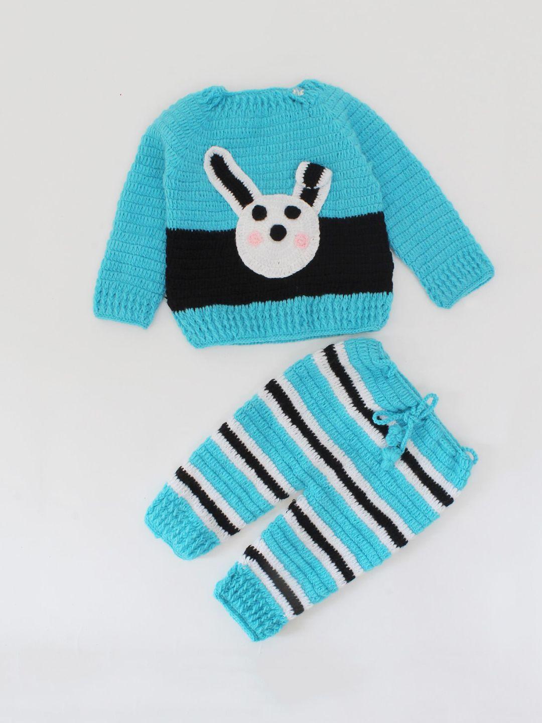 woonie kids turquoise blue and black 2 piece self design handmade  clothing set