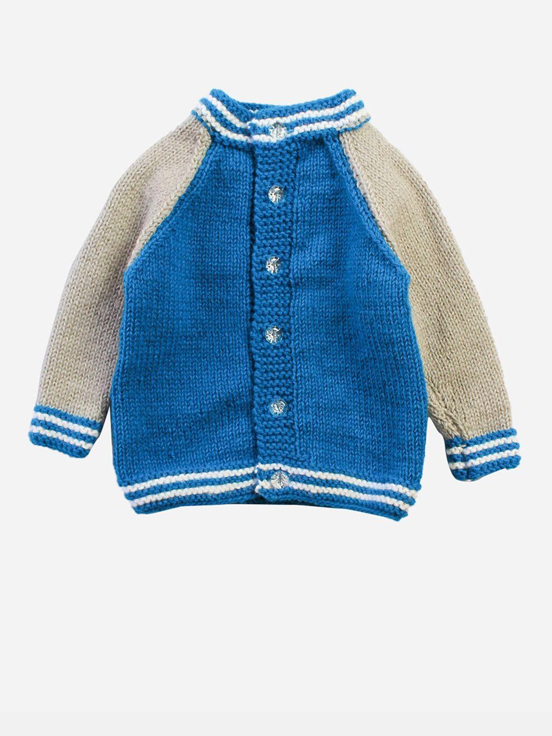 woonie unisex kids blue colourblocked cardigan sweater