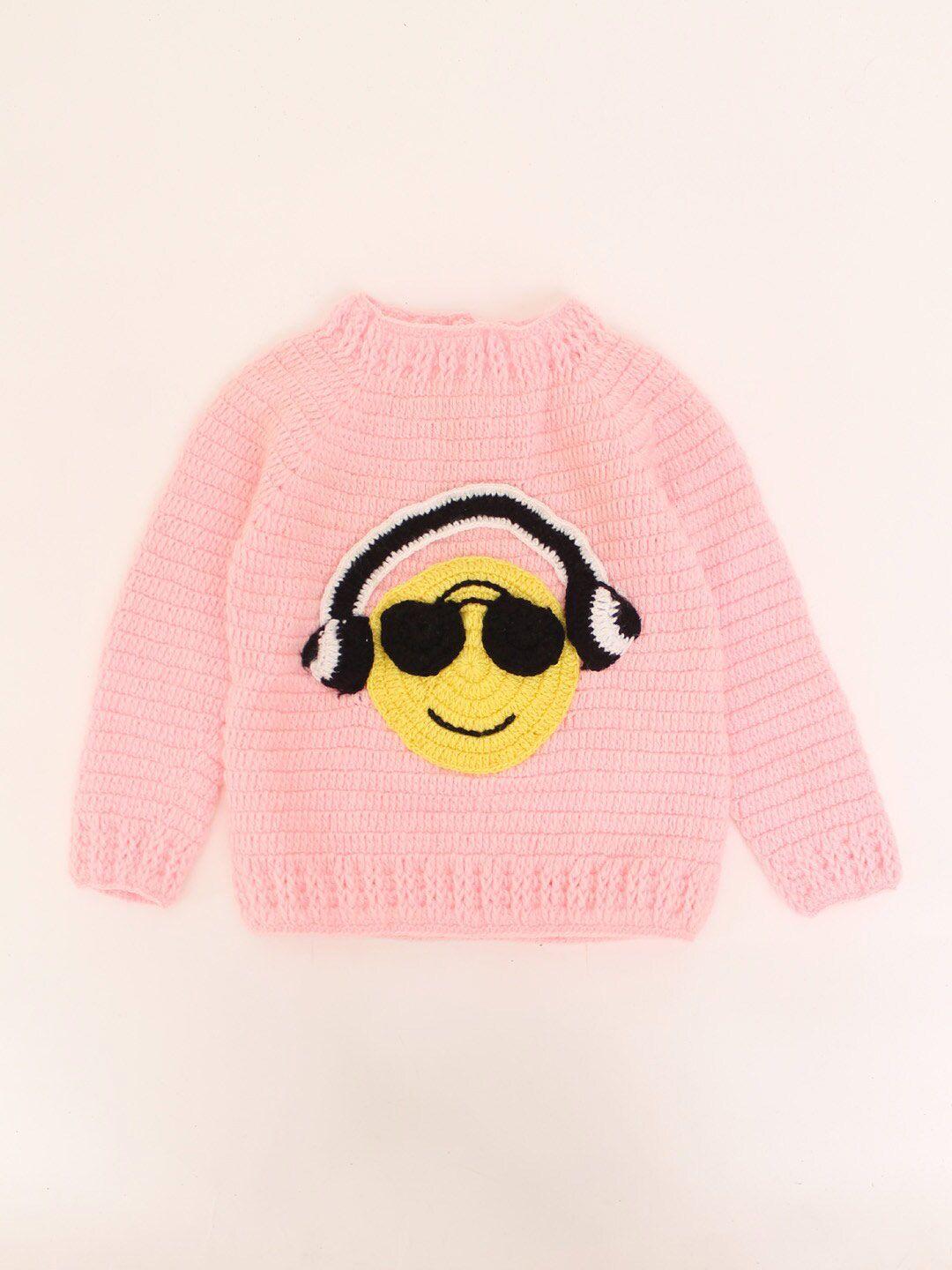 woonie kids pink & black self design acrylic pullover