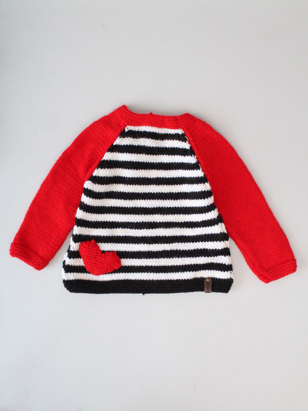 woonie kids striped acrylic pullover with heart applique detail