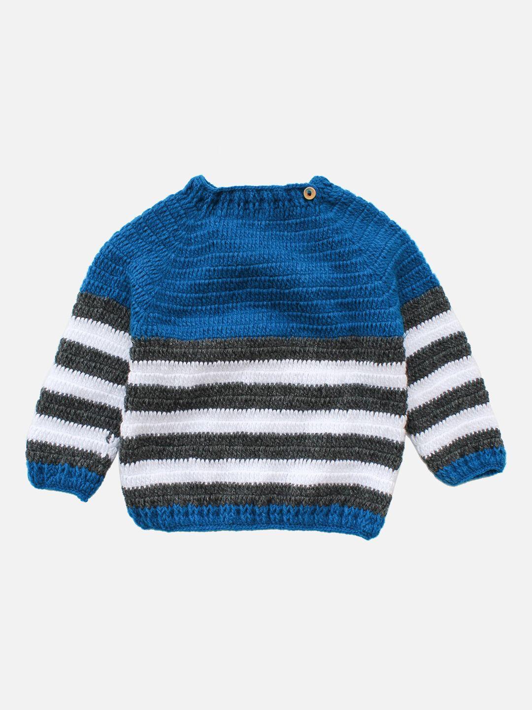 woonie unisex kids blue & white striped handmade pullover sweater