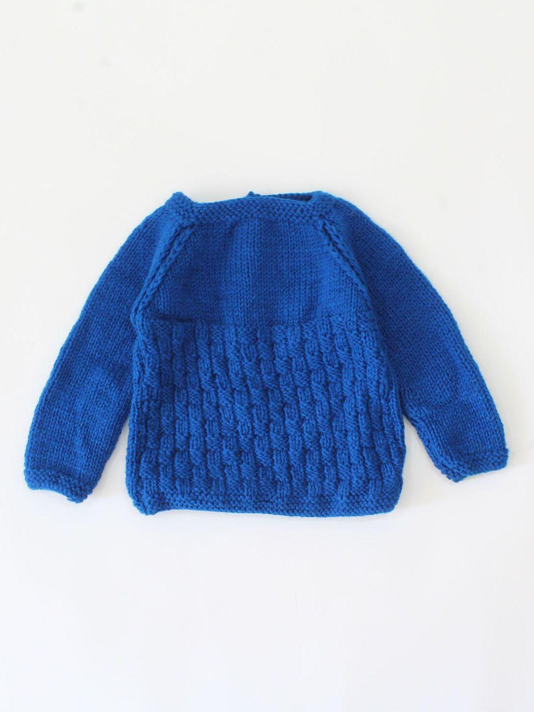 woonie unisex kids blue cable knit pullover