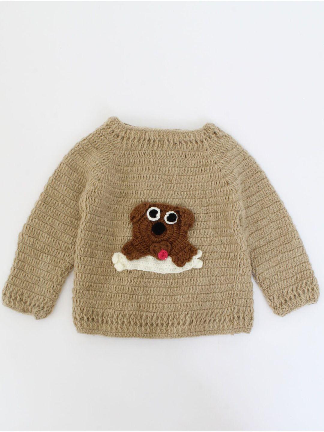 woonie unisex kids brown & white longline pullover with applique detail