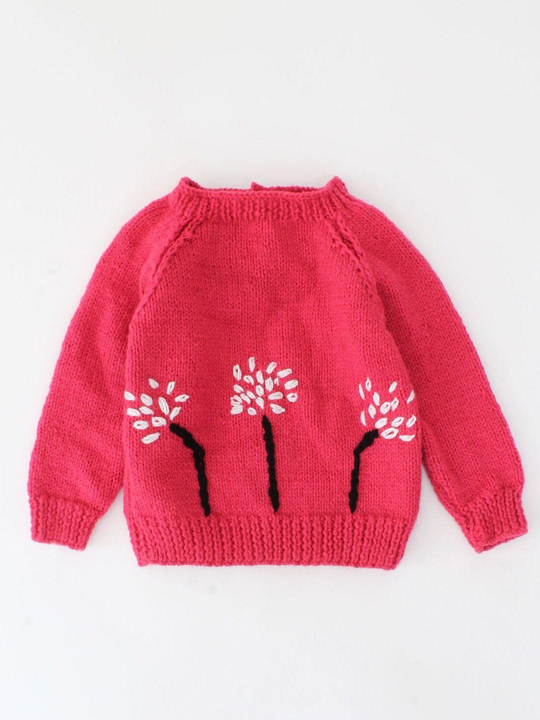 woonie unisex kids coral & white embroidered pullover