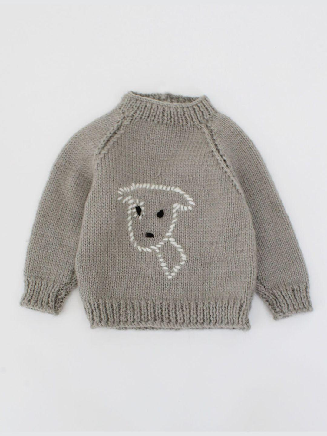 woonie unisex kids grey & white embroidered pullover