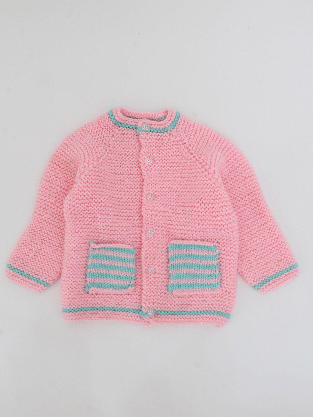 woonie unisex kids pink & blue striped cardigan