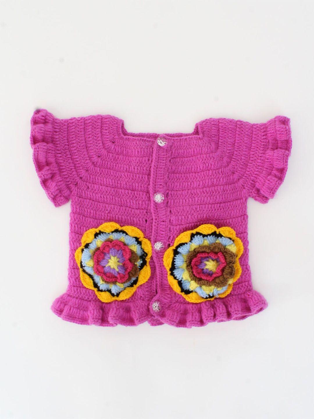 woonie unisex kids purple & yellow floral cardigan