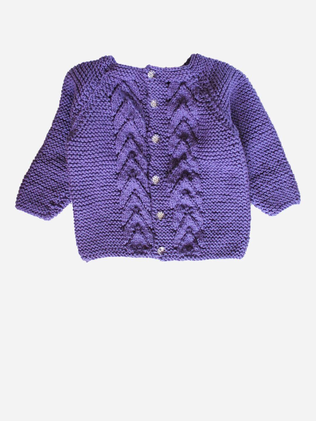 woonie unisex kids purple self design cardigan sweater