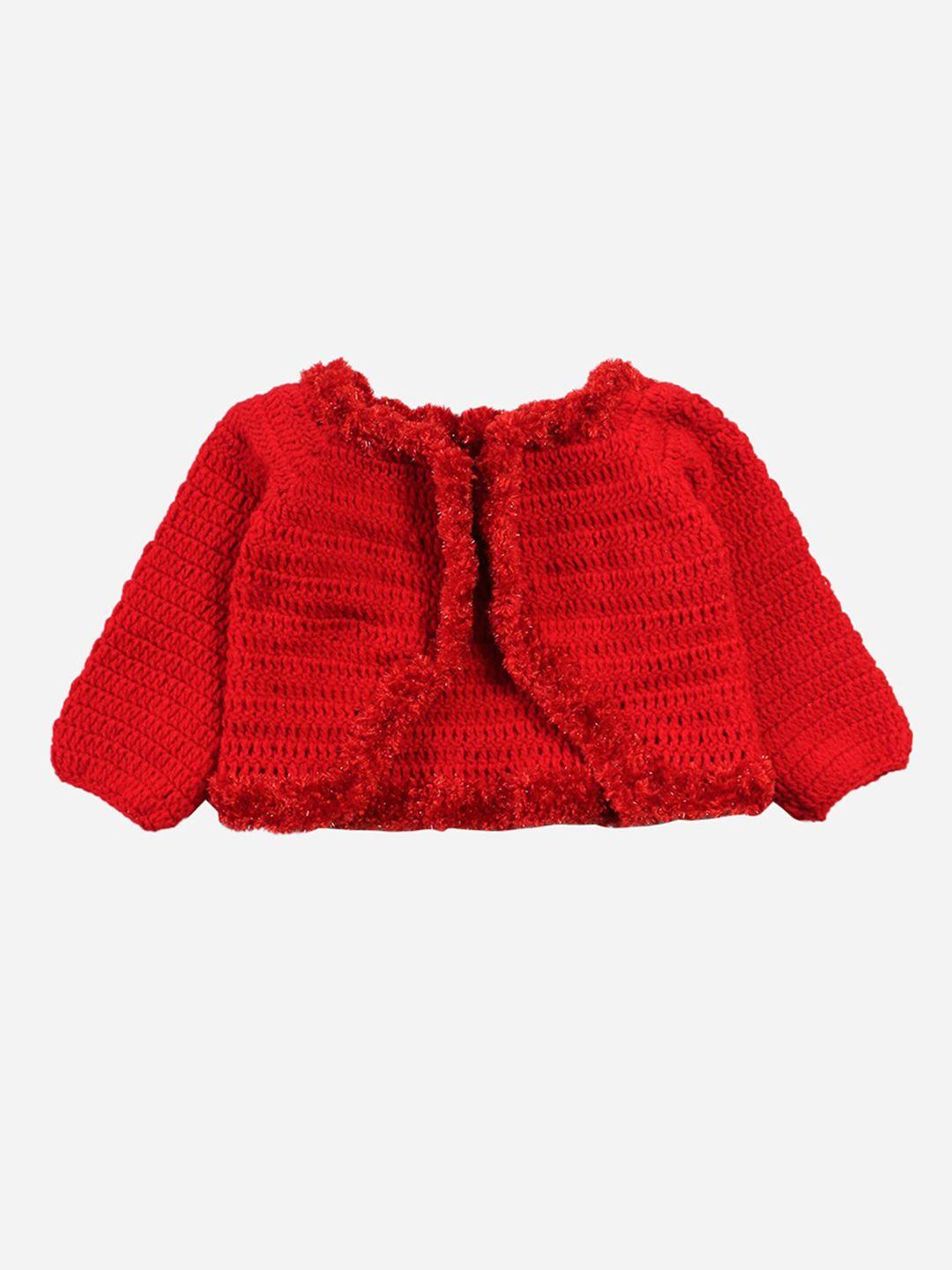 woonie unisex kids red self design cardigan sweater