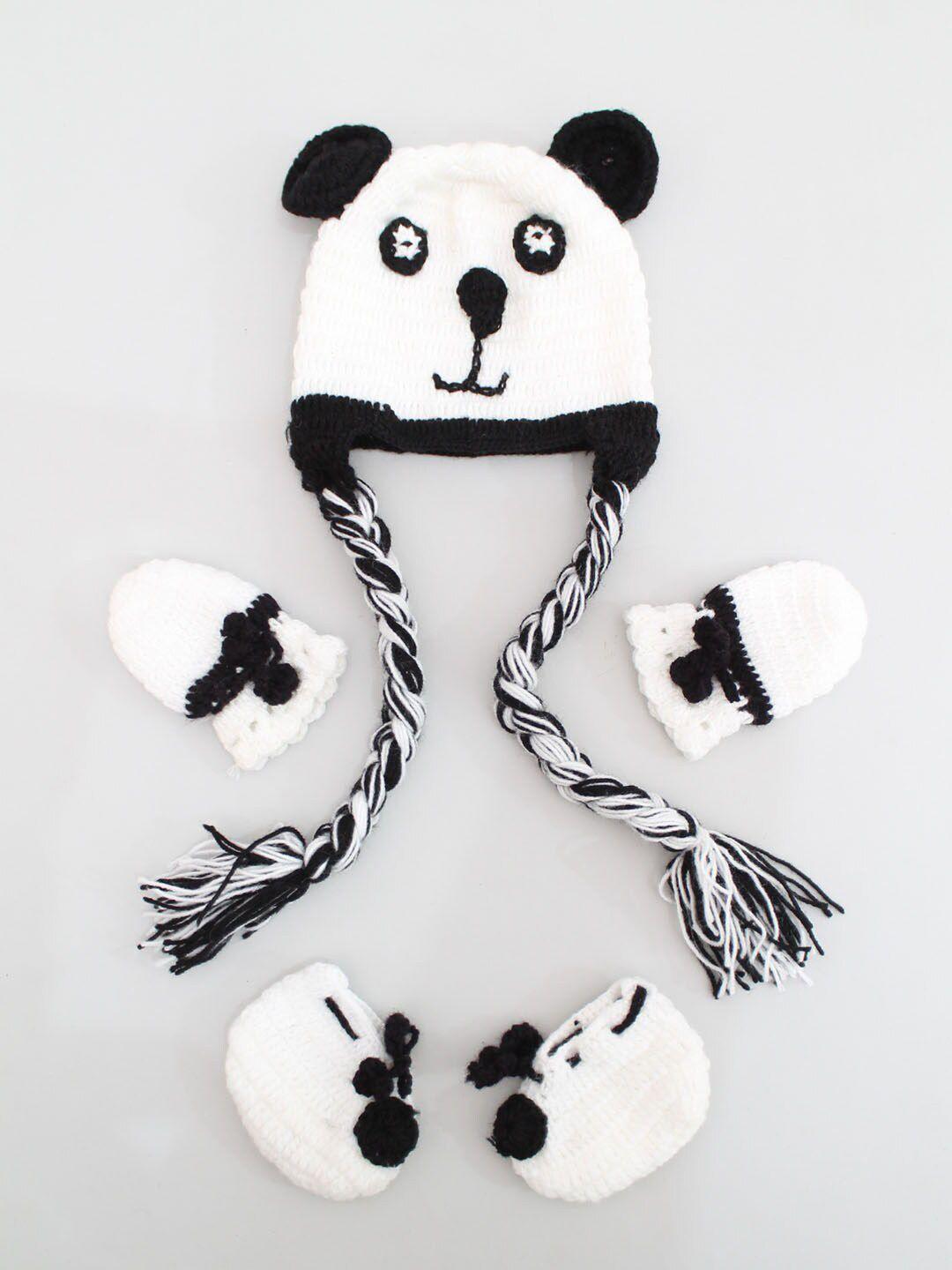 woonie unisex kids self design panda acrylic cap with booties & mittens