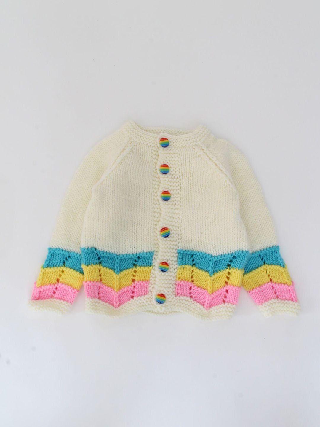 woonie unisex kids white & blue striped cardigan