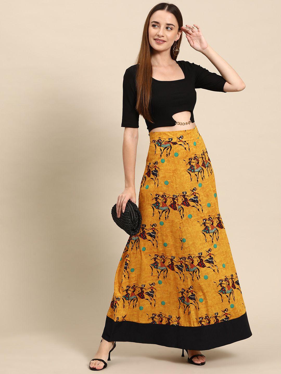 woowzerz ethnic print a-line maxi skirt