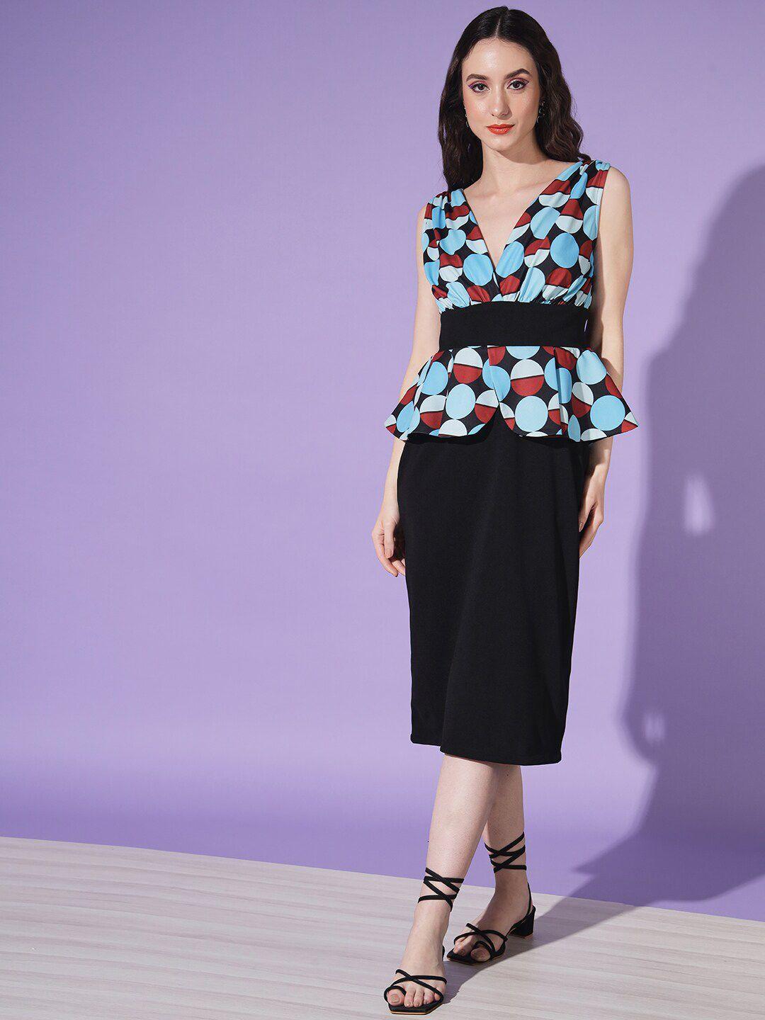 woowzerz geometric printed peplum midi dress