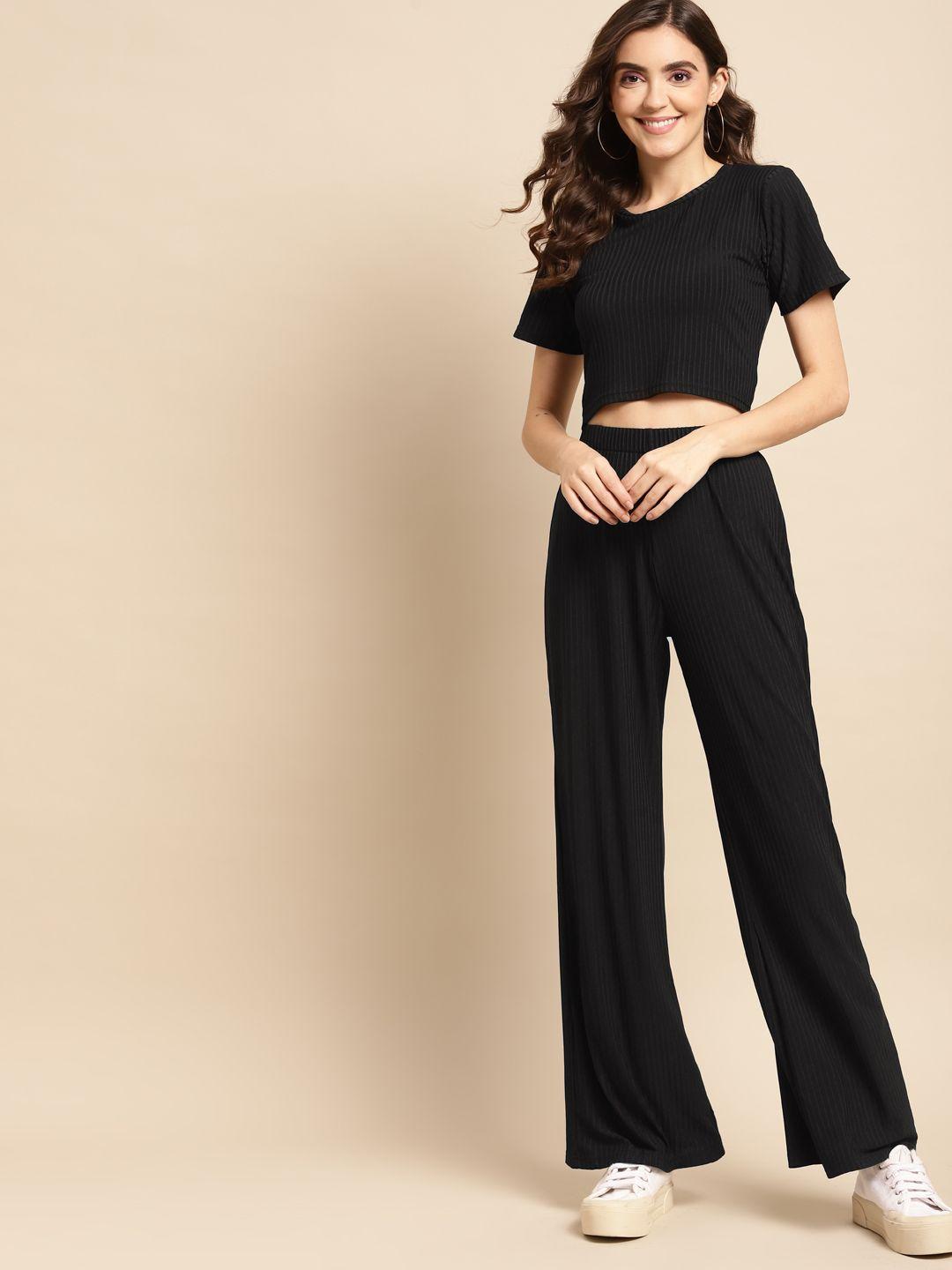 woowzerz women black crop top & palazzos set