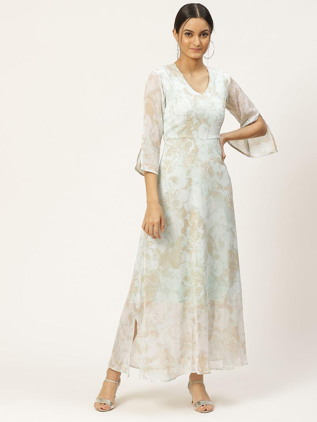 woowzerz women blue & beige printed maxi dress