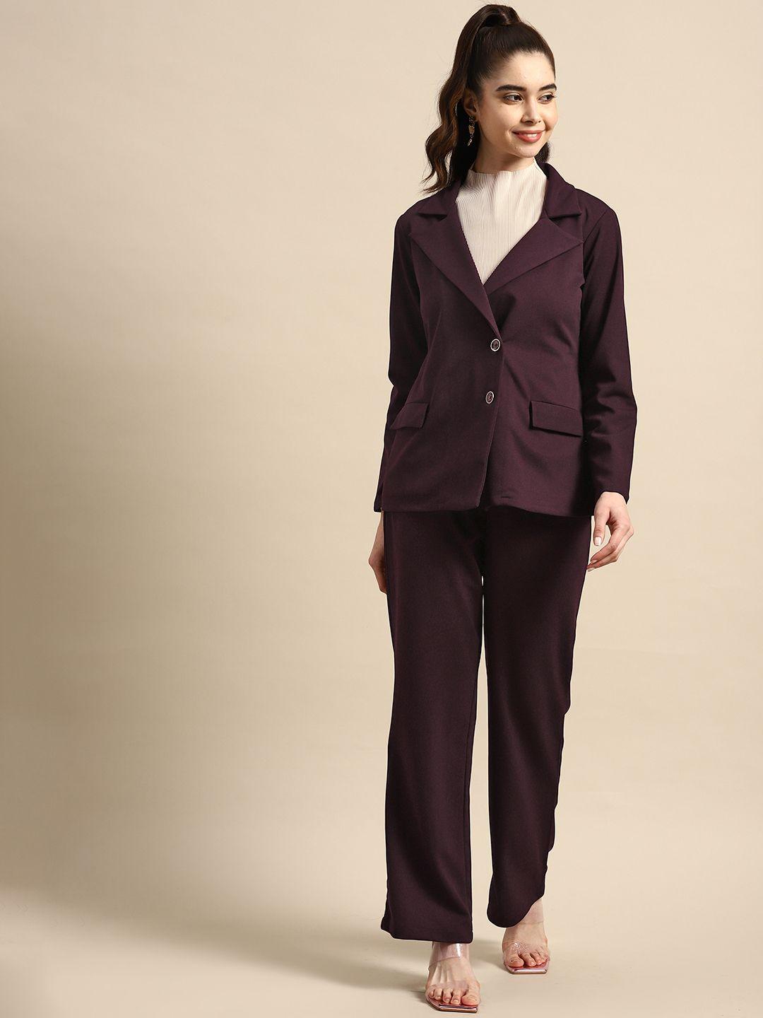 woowzerz women burgundy coat & trousers co-ord set