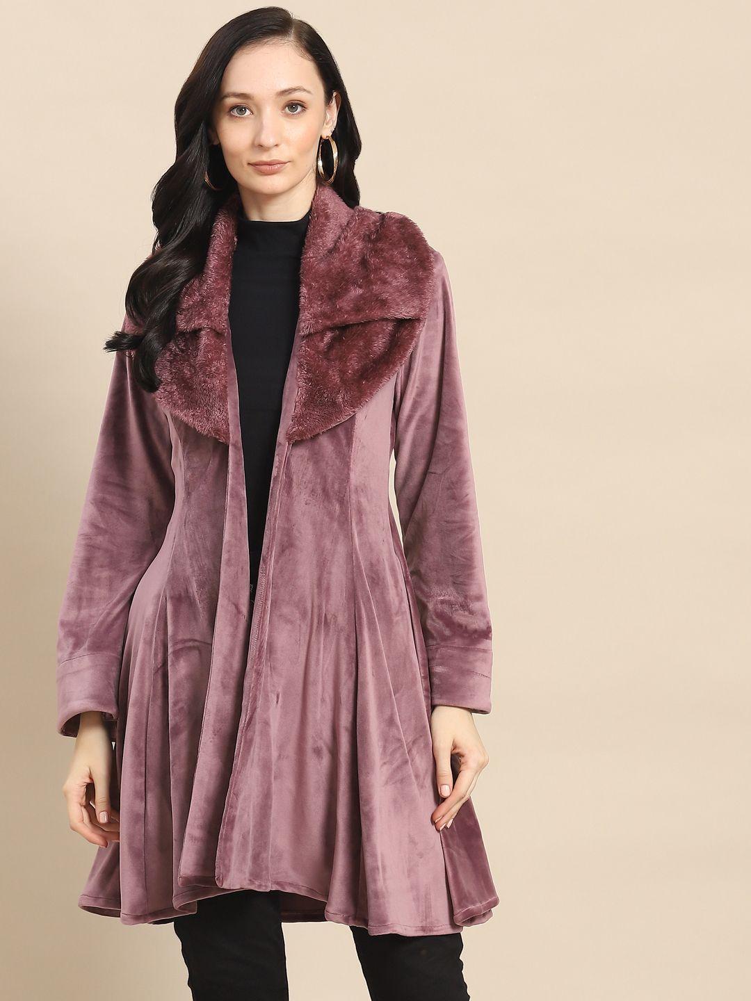 woowzerz women mauve solid longline front open over coat