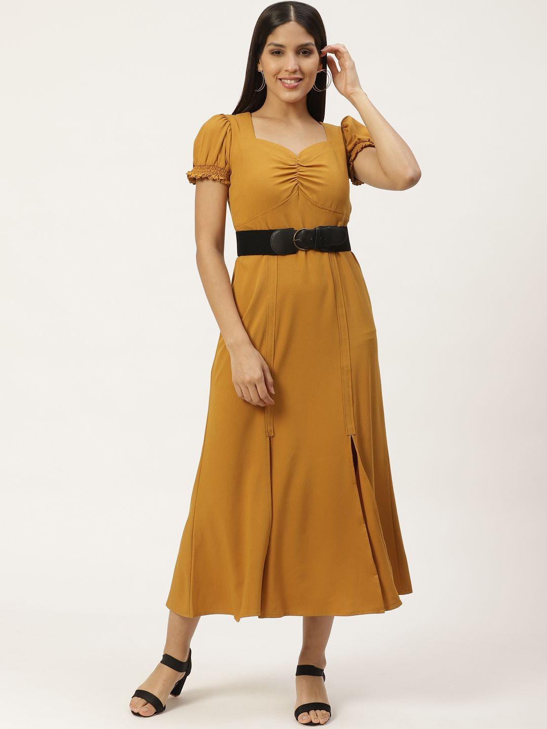 woowzerz women mustard yellow solid maxi dress